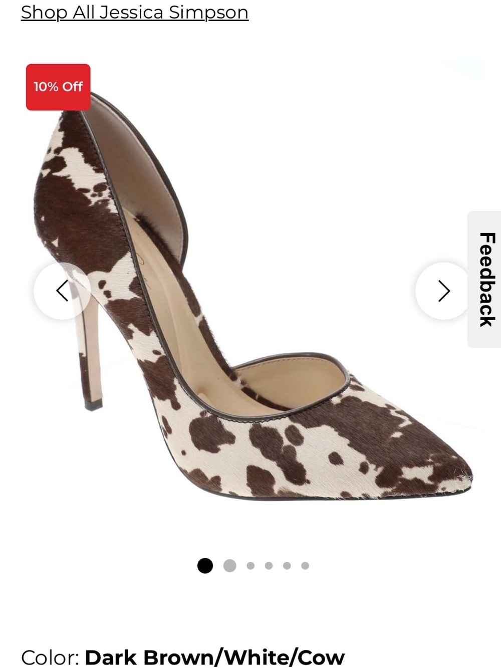 Jessica Simpson Cassini Brown White Cowhide D'Orsay Pointed Pump Heels 5 BNIB